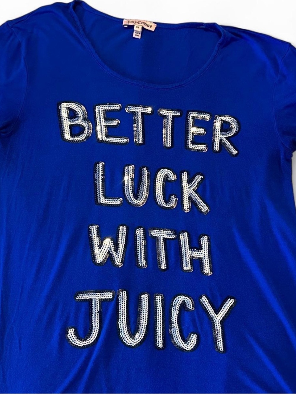Vintage Y2K Juicy Couture Better Luck With Juicy Sequin Tee XS